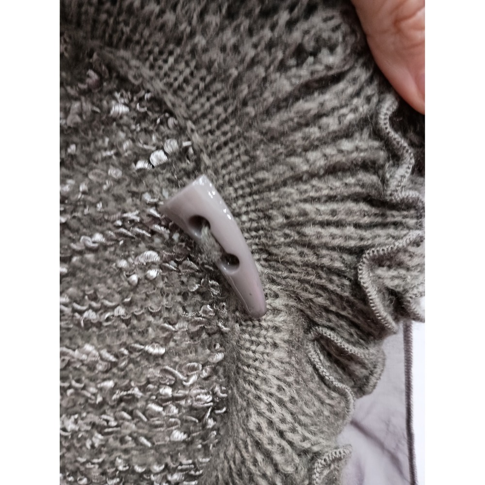 John Fashion Ruffle BOHO Cardigan Womens Large Taupe Shimmer Toggle - Picture 7 of 13